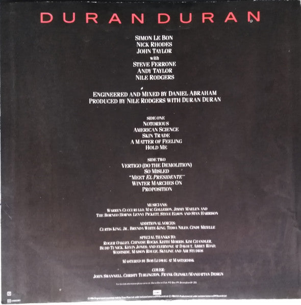Duran Duran – Notorious (LP, Album, Italy - 1986)