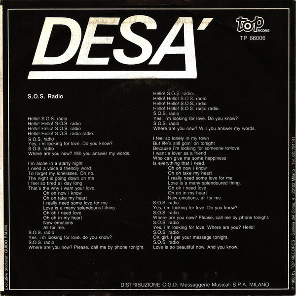 Desa' – S.O.S. Radio (7", Italy - 1986)