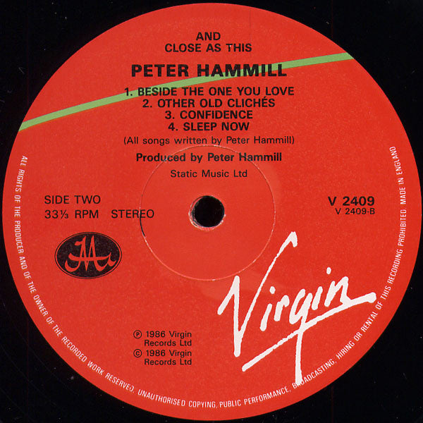 Peter Hammill – And Close As This (LP, Album, UK - 1986)