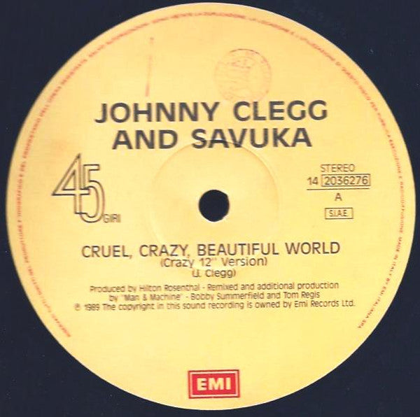 Johnny Clegg & Savuka – Cruel, Crazy, Beautiful World (12", Italy - 1989)