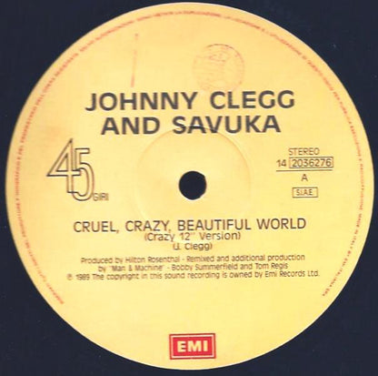 Johnny Clegg & Savuka – Cruel, Crazy, Beautiful World (12", Italy - 1989)
