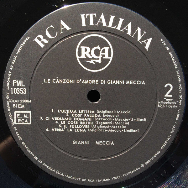 Gianni Meccia – Le Canzoni D'Amore Di Gianni Meccia (LP, Italy - 1963)
