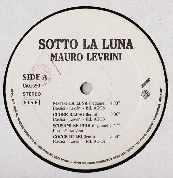 Mauro Levrini – Sotto La Luna (LP, Album, Italy)