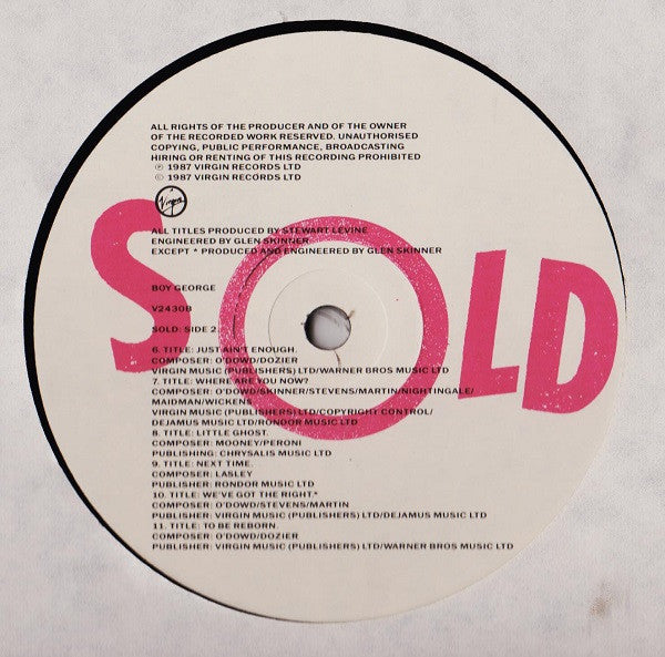 Boy George – Sold (LP, Album, Italy - 1987)