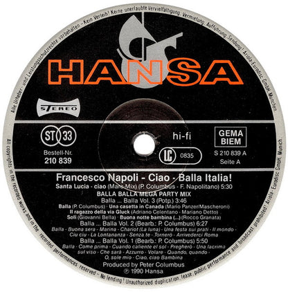 Francesco Napoli – Ciao - Balla Italia! (LP, Album, Germany - 1990)