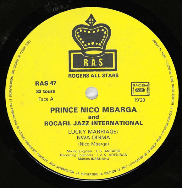 Prince Nico Mbarga And Rocafil Jazz – Lucky Marriage! (LP, Album, France - 1981)