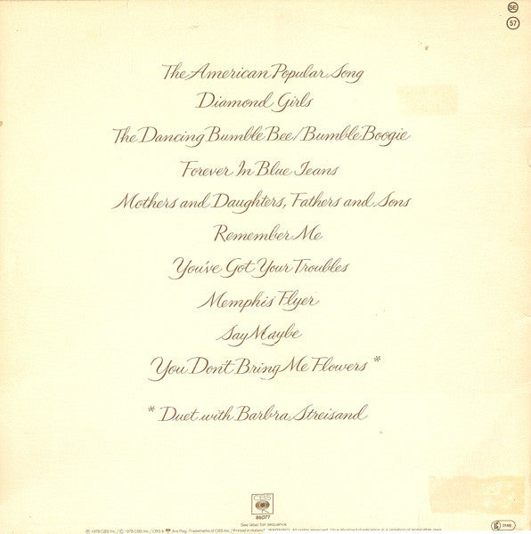 Neil Diamond – You Don't Bring Me Flowers (LP, Album, Europe - 1978)
