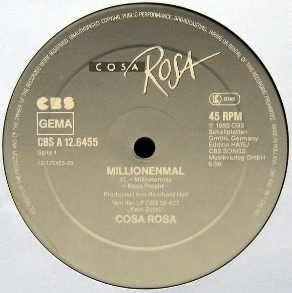 Cosa Rosa – Millionenmal (XL-Millionenmix) (12", Germany - 1985)