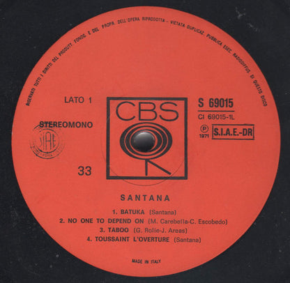 Santana – Santana (LP, Album, Italy - 1971)