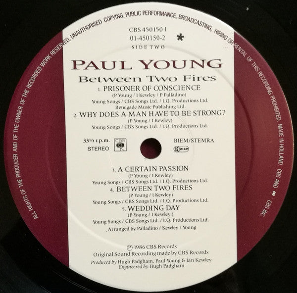 Paul Young – Between Two Fires (LP, Album, Europe - 1986)