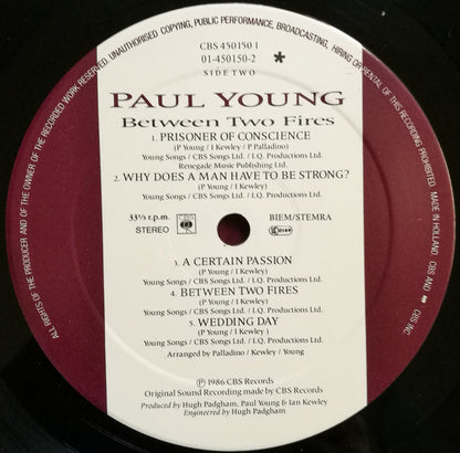 Paul Young – Between Two Fires (LP, Album, Europe - 1986)