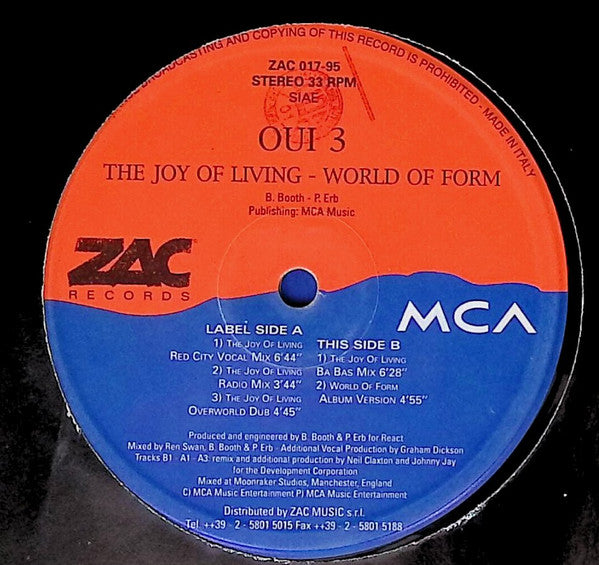 Oui 3 – The Joy Of Living (12", Italy - 1995)