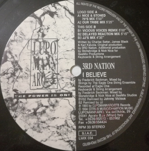 3rd Nation – I Believe (12", Italy - 1995)