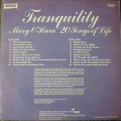 Mary O'Hara – Tranquility (20 Songs Of Life) (LP, Album, UK - 1979)