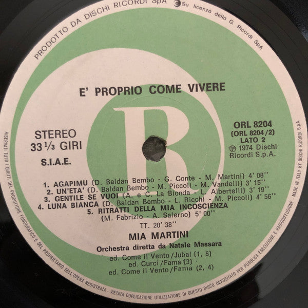 Mia Martini – È  Proprio Come Vivere (LP, Album, Repress, Italy)