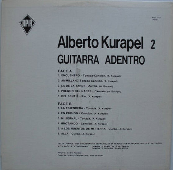 Alberto Kurapel – Guitarra Adentro (LP, Album, Canada - 1977)