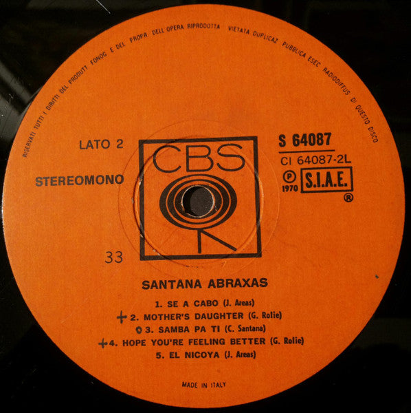 Santana – Abraxas (LP, Album, Italy - 1970)