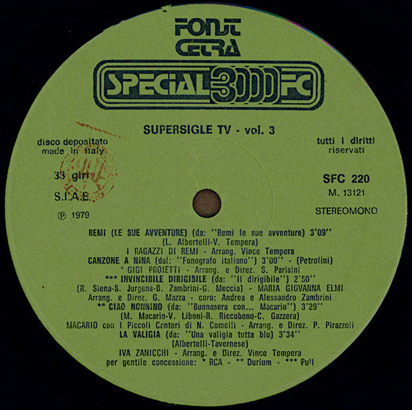 Various – Supersigle TV Volume 3 (LP, Compilation, Italy - 1979)