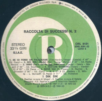 I Dik Dik – Raccolta Di Successi N. 2 (LP, Compilation, Italy)