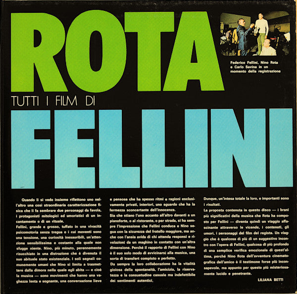 Nino Rota – Tutti I Film Di Fellini (LP, Compilation, Italy - 1974)