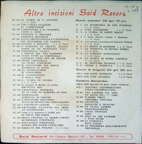 Francuccio Noto, Complesso Salvatore Idà – La Preghiera Dell'Emigrante / L'Orfanello (7", Italy - 1965)