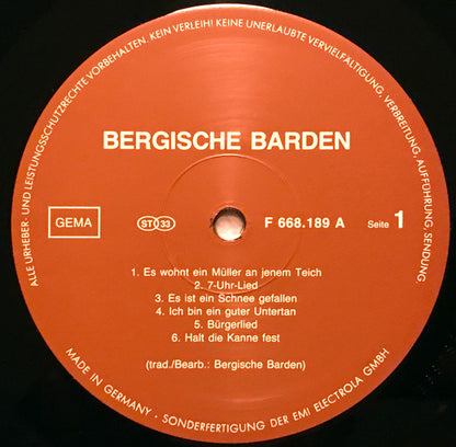Bergische Barden – Volkslieder (LP, Album, Germany - 1983)