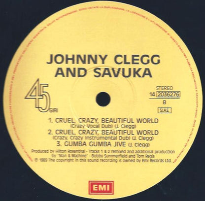 Johnny Clegg & Savuka – Cruel, Crazy, Beautiful World (12", Italy - 1989)