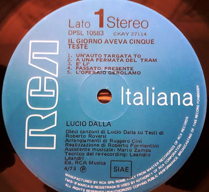 Lucio Dalla – Il Giorno Aveva Cinque Teste (LP, Album, Italy - 1973)