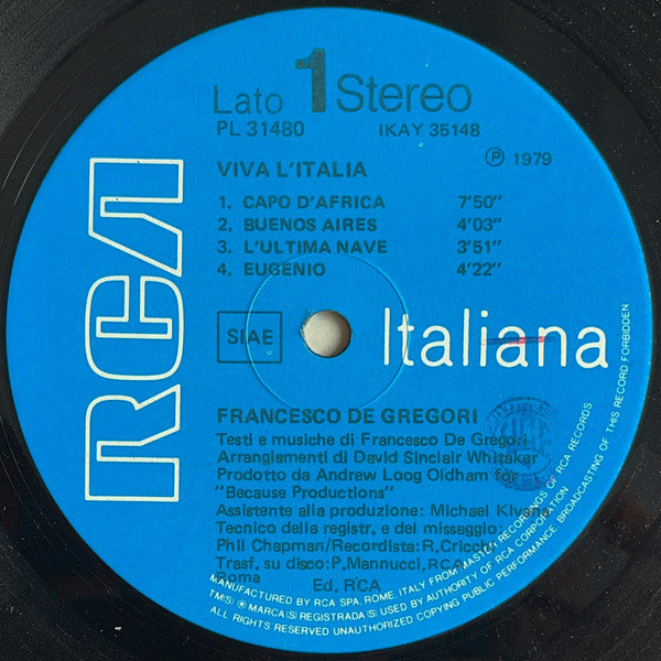 Francesco De Gregori – Viva L'Italia (LP, Album, Italy - 1979)