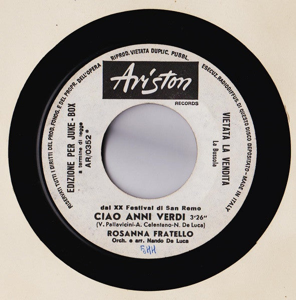 Paolo Mengoli, Rosanna Fratello – Ahi Che Male Che Mi Fai / Ciao Anni Verdi (7", Italy - 1970)