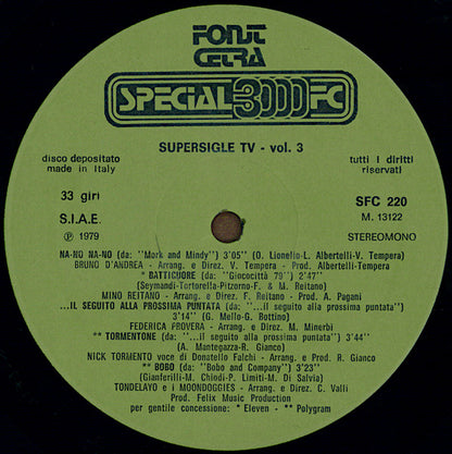 Various – Supersigle TV Volume 3 (LP, Compilation, Italy - 1979)