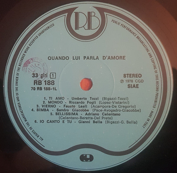 Various – Quando Lui Parla D'Amore (LP, Compilation, Italy - 1978)