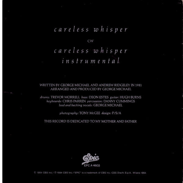 George Michael – Careless Whisper (7", Italy - 1984)