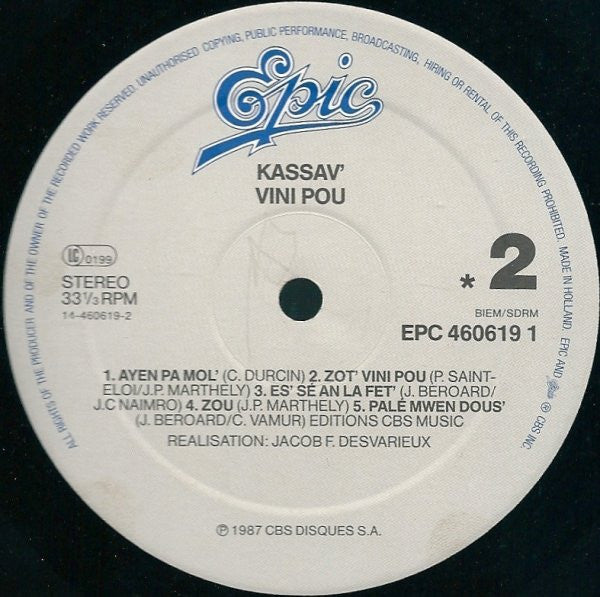 Kassav' – Vini Pou (LP, Album, France - 1987)