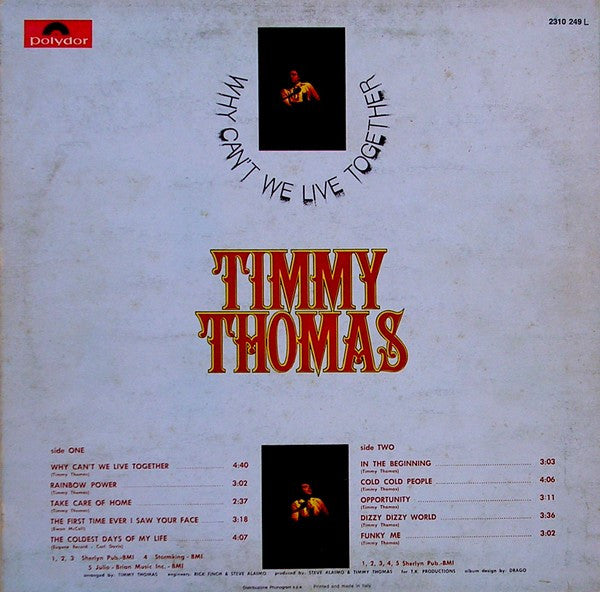 Timmy Thomas – Why Can't We Live Together (LP, Album, Italy - 1973)