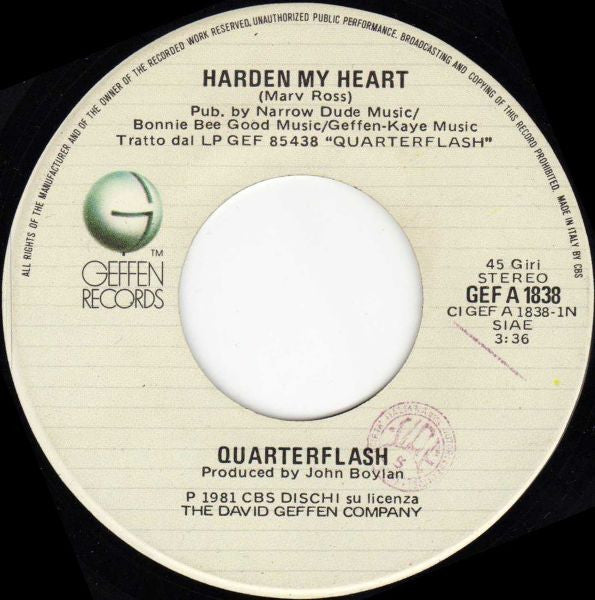 Quarterflash – Harden My Heart (7", Italy - 1982)