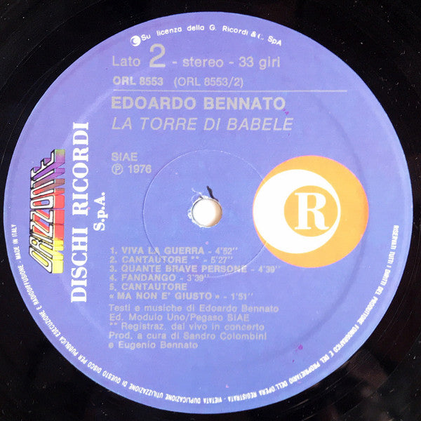 Edoardo Bennato – La Torre Di Babele (LP, Album, Reissue, Italy - 1982)