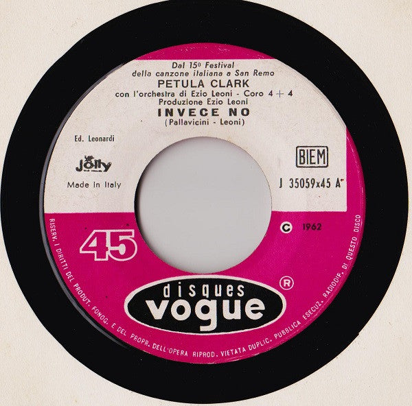 Petula Clark – Invece No  (7", Italy - 1964)