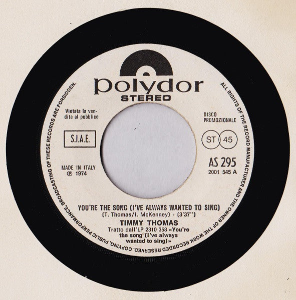 Timmy Thomas, James Brown – You're The Song (I've Always Wanted To Sing) / Funky President (People It's Bad) (7", Italy - 1975)