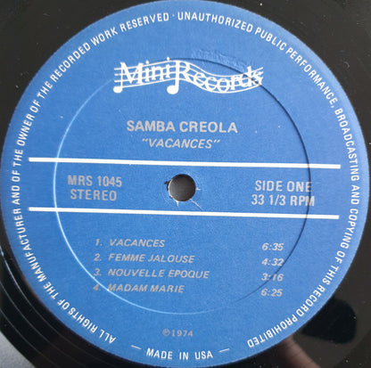Samba Creole – Vacances (LP, US - 1974)