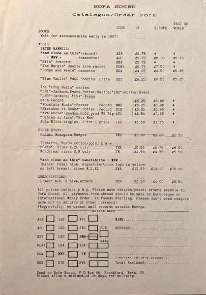 Peter Hammill – And Close As This (LP, Album, UK - 1986)