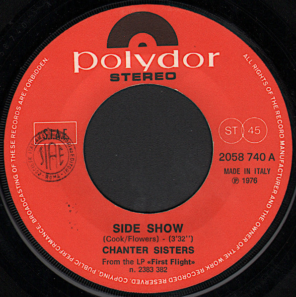 Chanter Sisters – Side Show / Turn Rolling Stone (7", Italy - 1976)