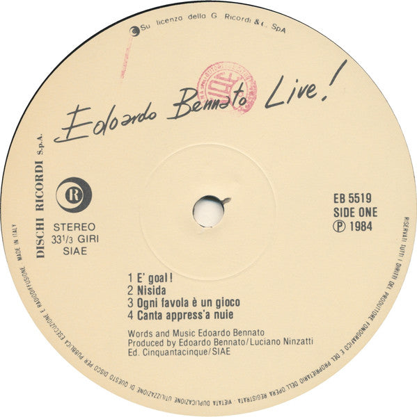 Edoardo Bennato – Edoardo Bennato Live ! - È Goal ! (LP, Album, Italy - 1984)