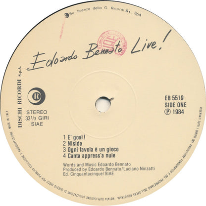 Edoardo Bennato – Edoardo Bennato Live ! - È Goal ! (LP, Album, Italy - 1984)