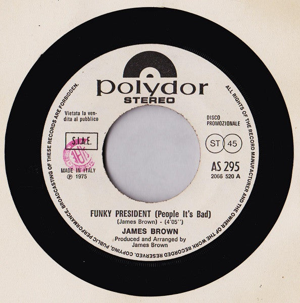Timmy Thomas, James Brown – You're The Song (I've Always Wanted To Sing) / Funky President (People It's Bad) (7", Italy - 1975)