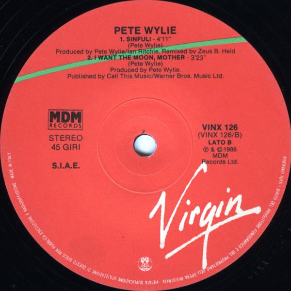 Pete Wylie, The Oedipus Wrecks – Sinful! (Tribal Mix) (12", Italy - 1986)