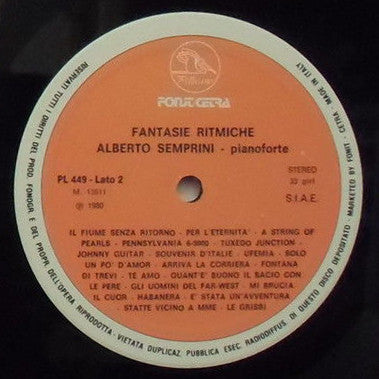 Alberto Semprini – I Grandi Successi - Fantasie Ritmiche (LP, Compilation, Italy - 1980)