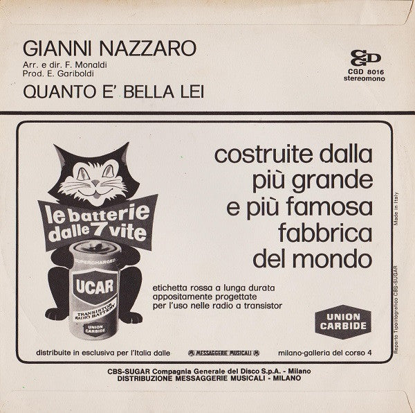 Gianni Nazzaro – Quanto È Bella Lei  (7", Italy - 1972)