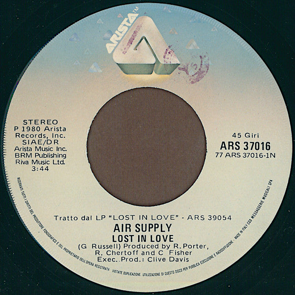 Air Supply – Lost In Love (7", Italy - 1980)
