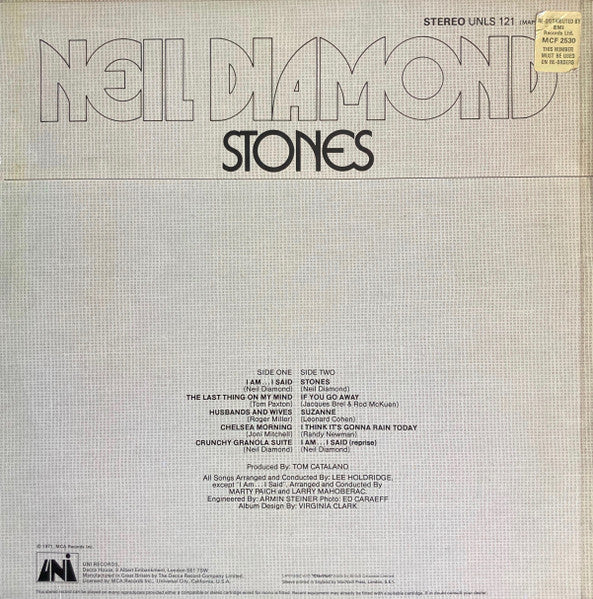 Neil Diamond – Stones (LP, Album, UK - 1971)